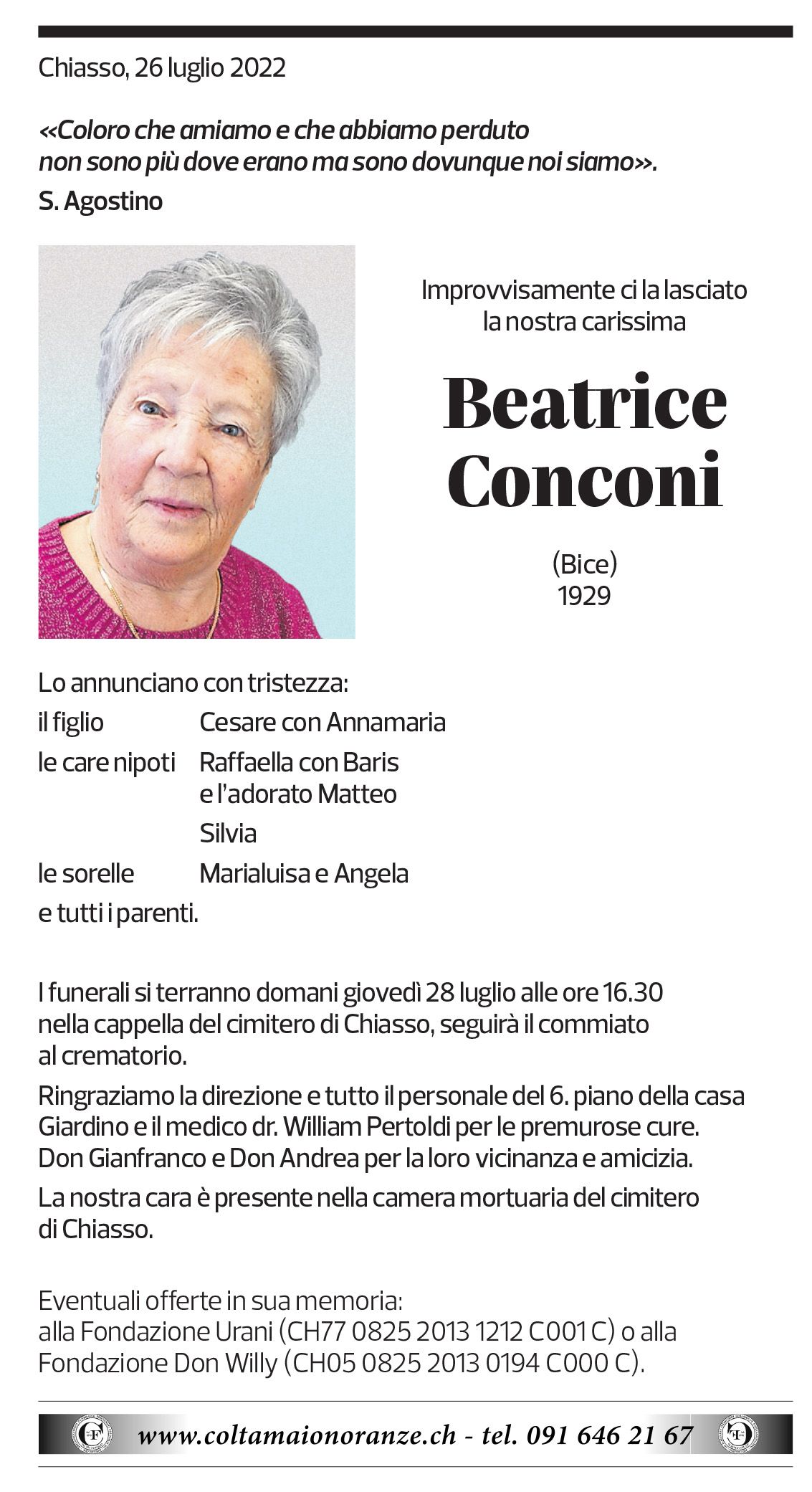 Annuncio funebre Beatrice Conconi