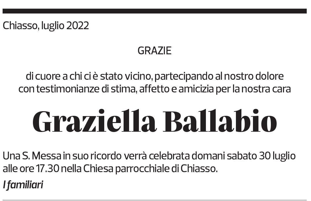 Annuncio funebre Graziella Ballabio