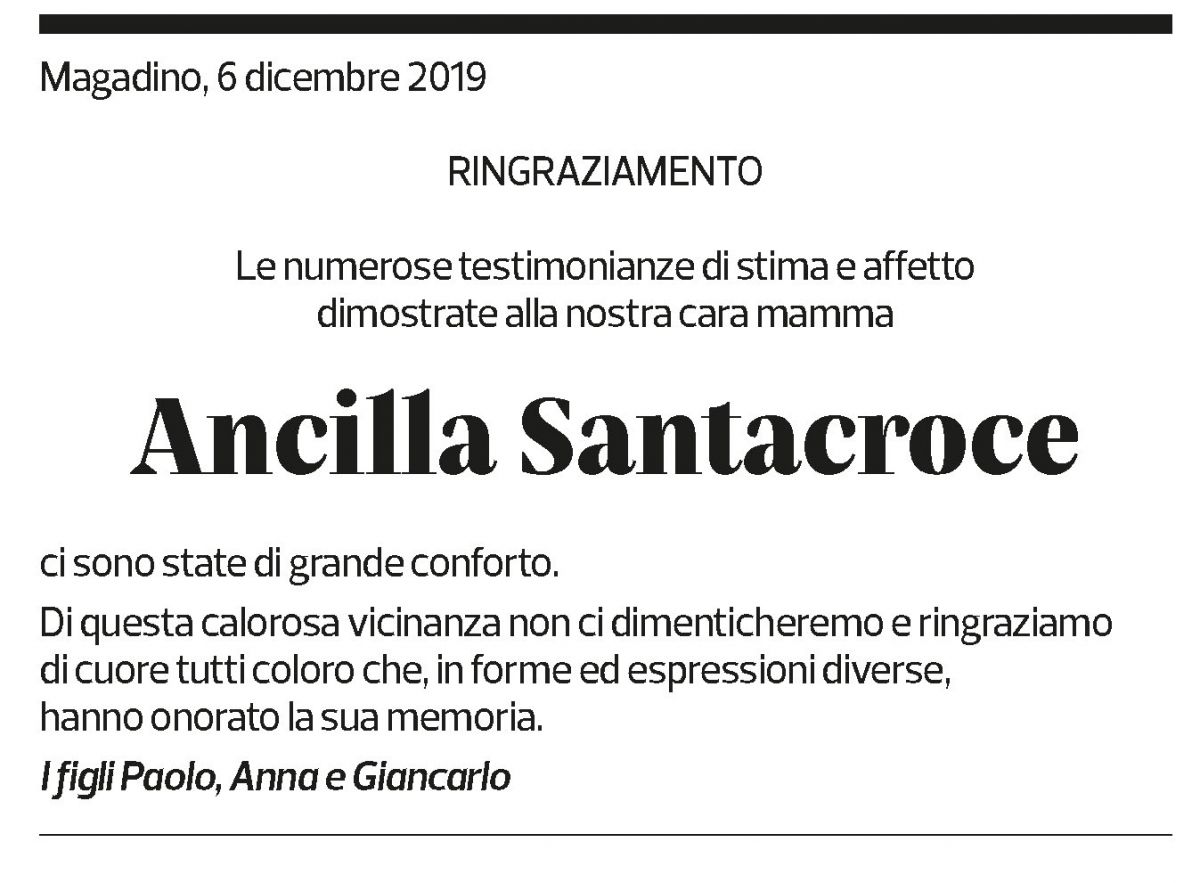 Annuncio funebre Ancilla Santacroce