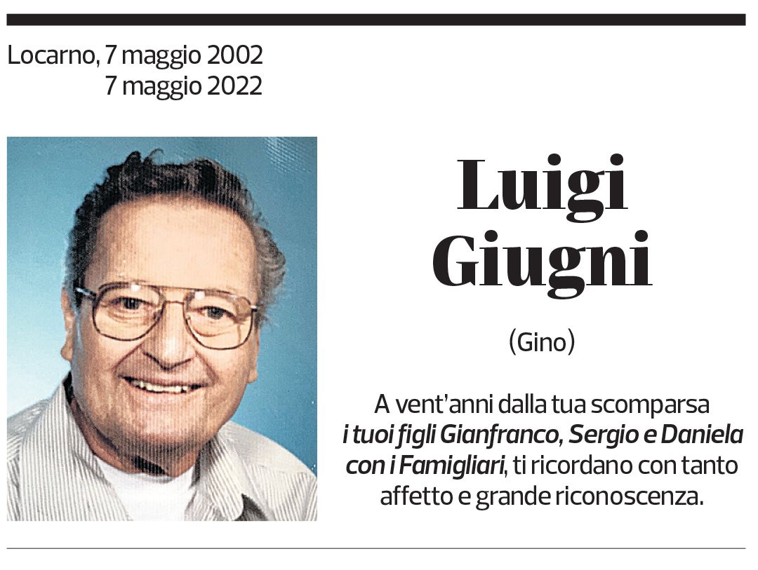 Annuncio funebre Luigi Giugni