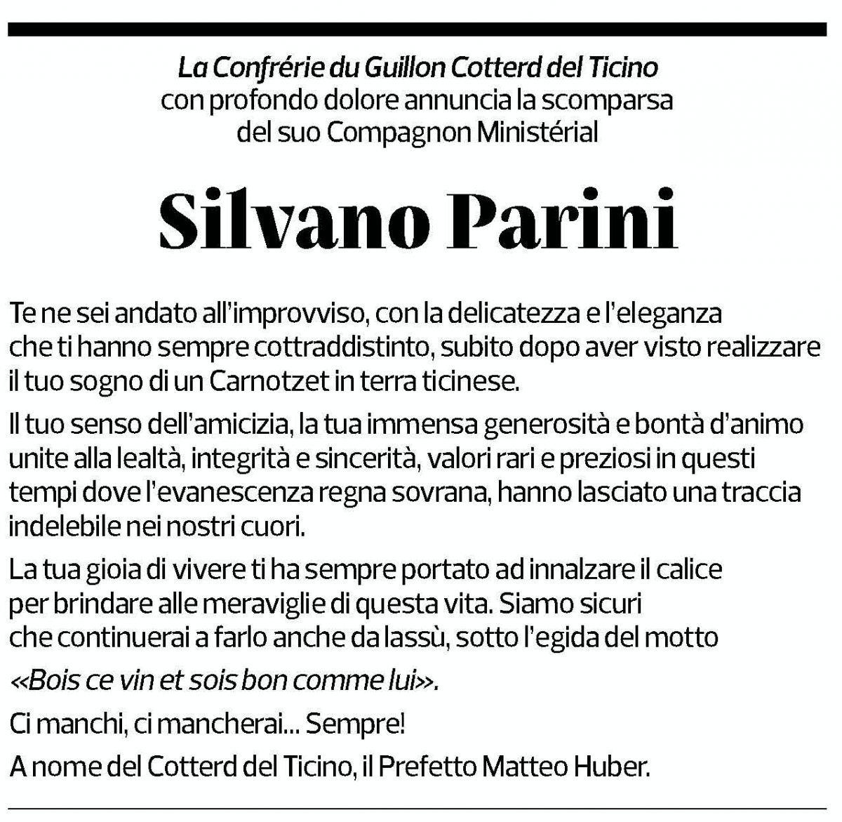 Annuncio funebre Silvano Parini