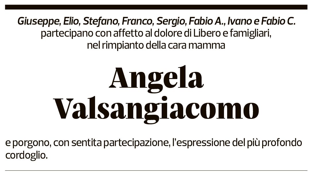 Annuncio funebre Angela Valsangiacomo