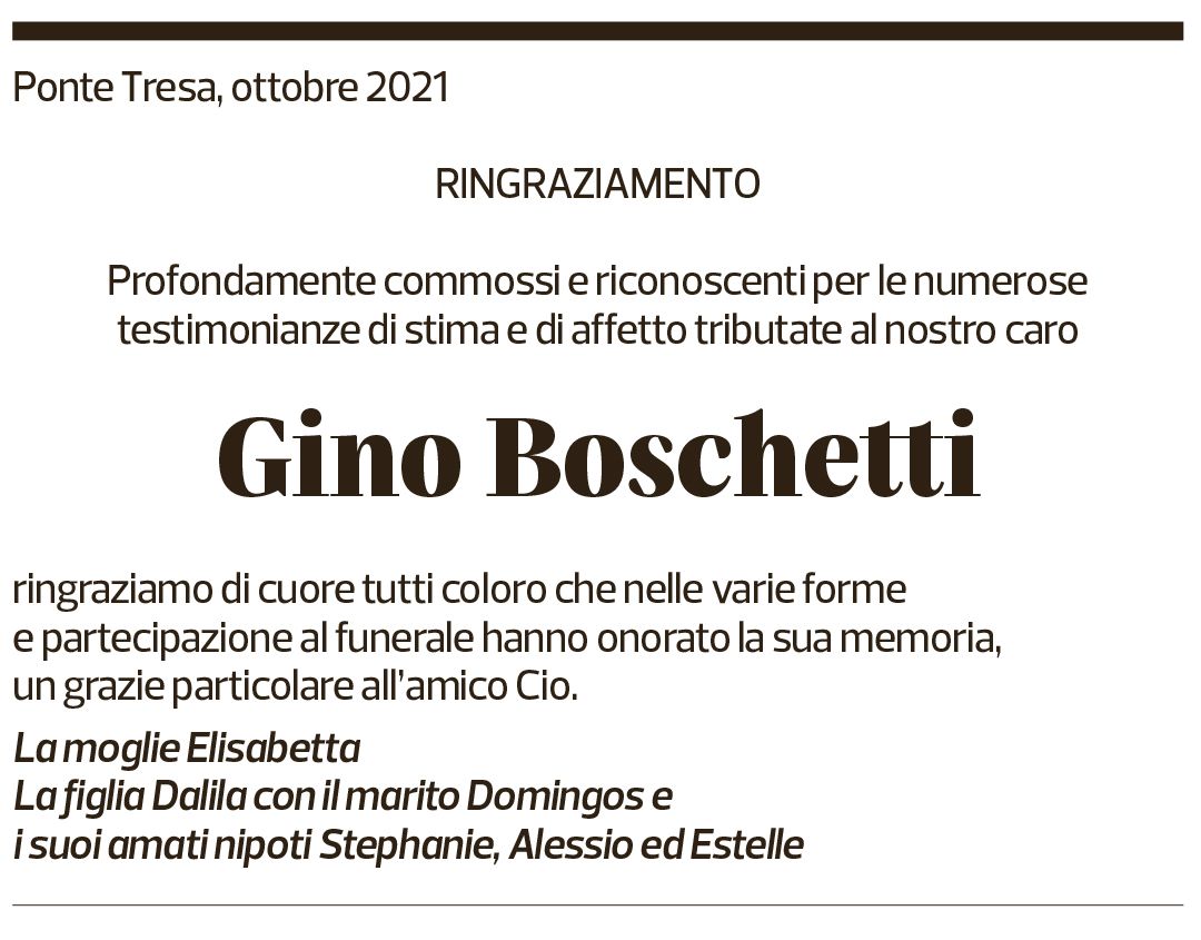 Annuncio funebre Gino Boschetti