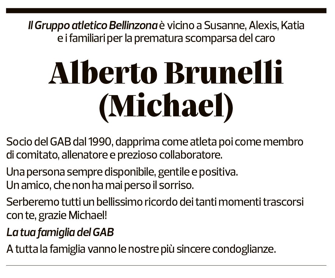 Annuncio funebre Alberto Brunelli