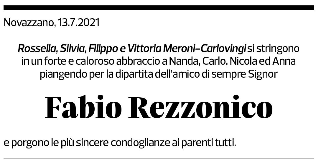 Annuncio funebre Fabio Rezzonico