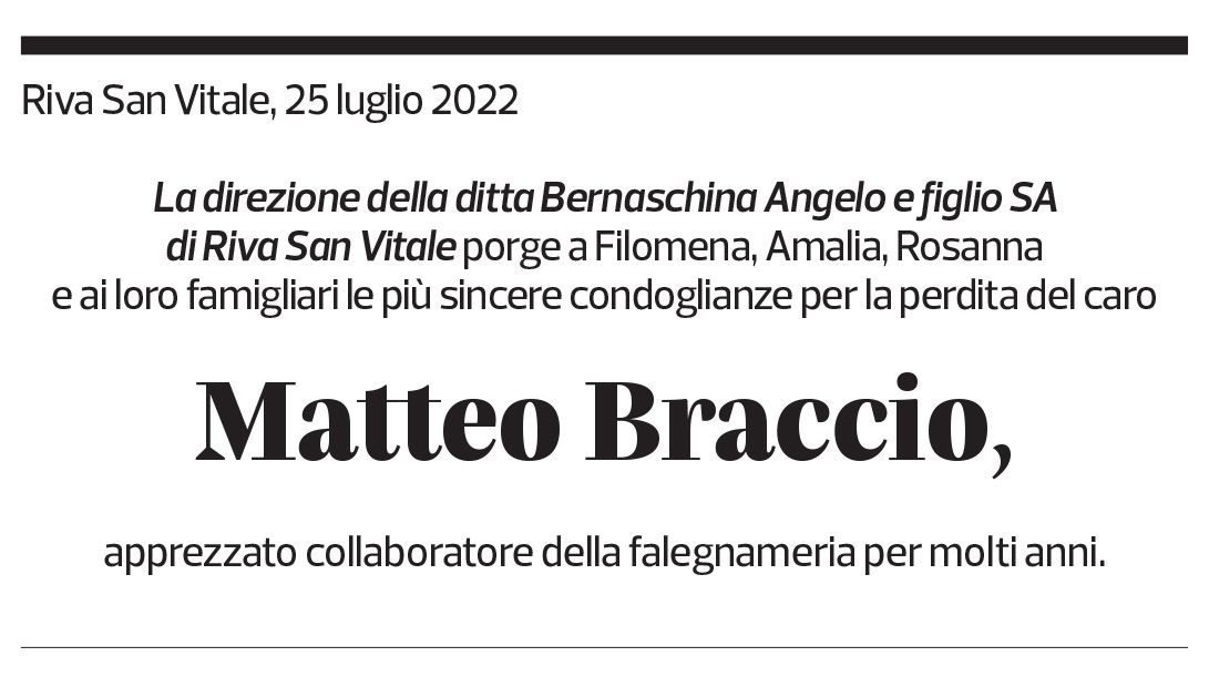 Annuncio funebre Matteo Braccio