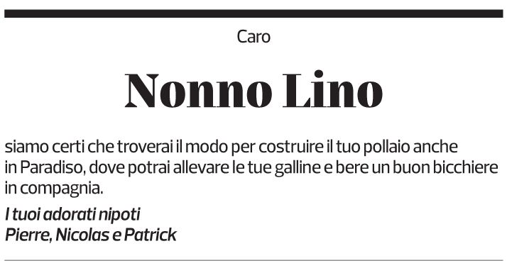 Annuncio funebre Lino Lanfranchi