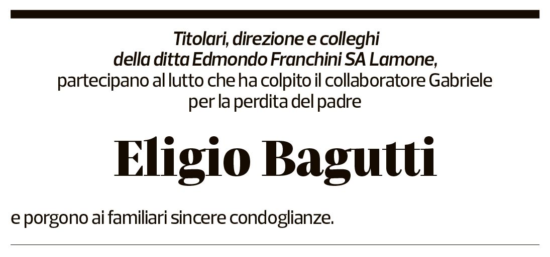Annuncio funebre Eligio Bagutti