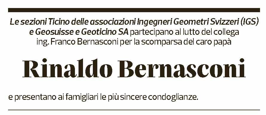 Annuncio funebre Rinaldo Bernasconi