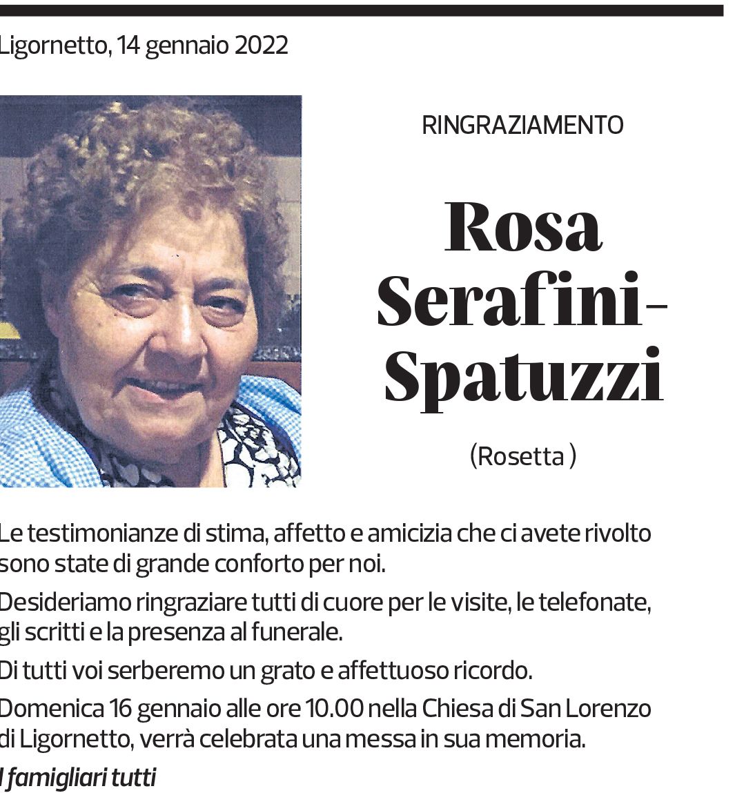 Annuncio funebre Rosa Serafini-spatuzzi