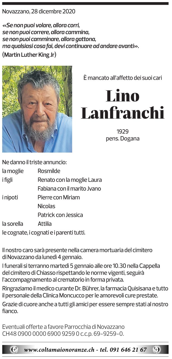 Annuncio funebre Lino Lanfranchi