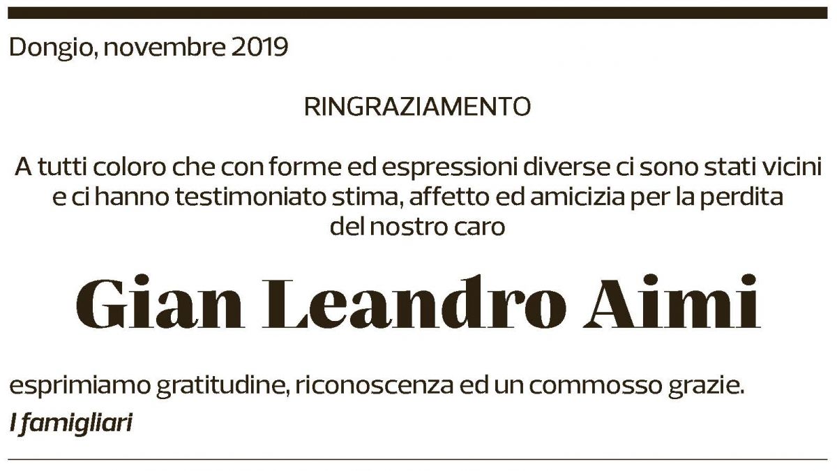 Annuncio funebre Gian Leandro Aimi