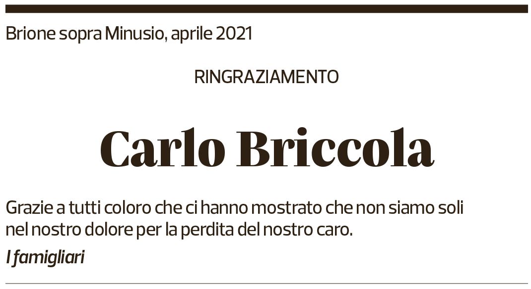 Annuncio funebre Carlo Briccola