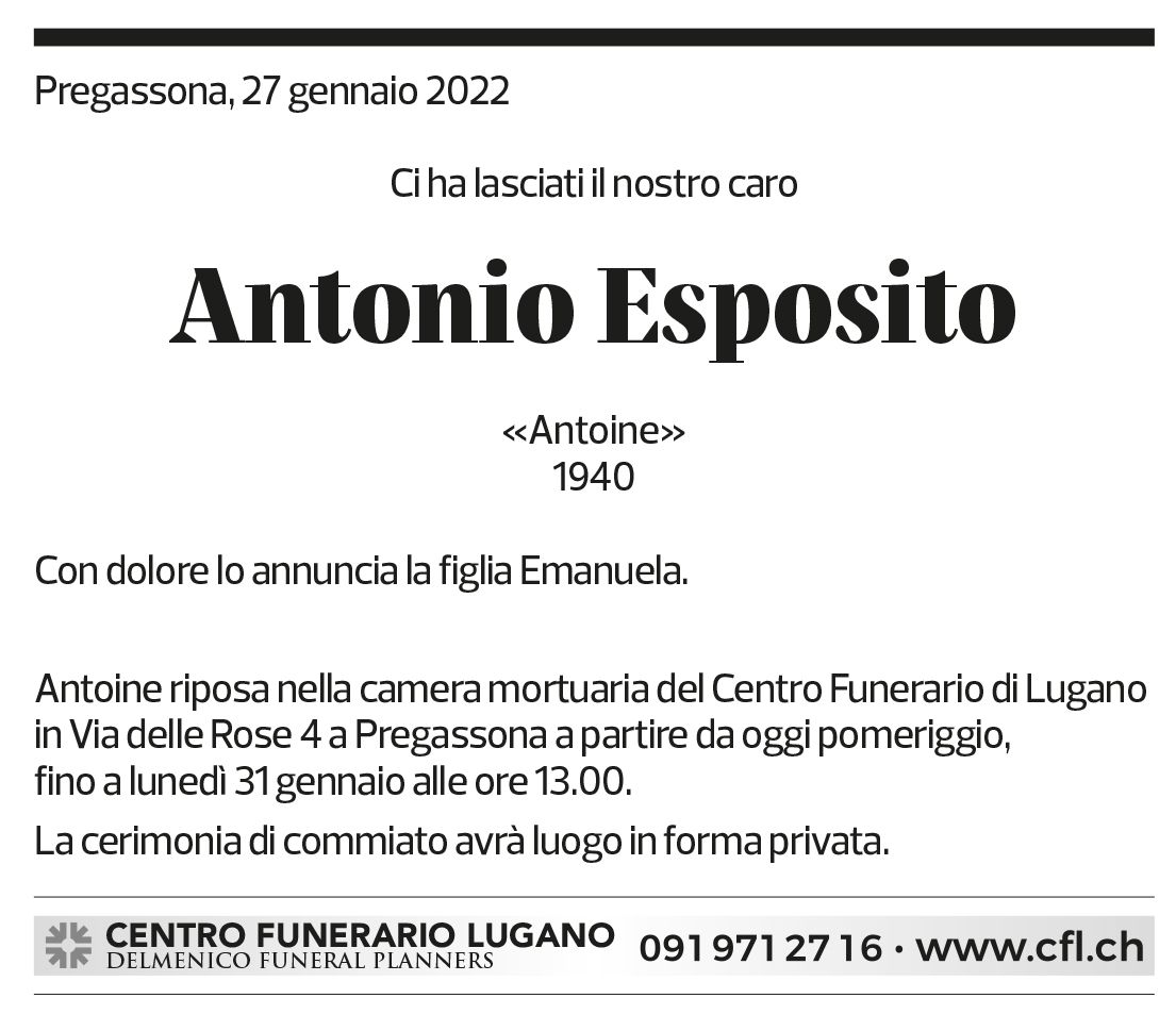 Annuncio funebre Antonio Esposito