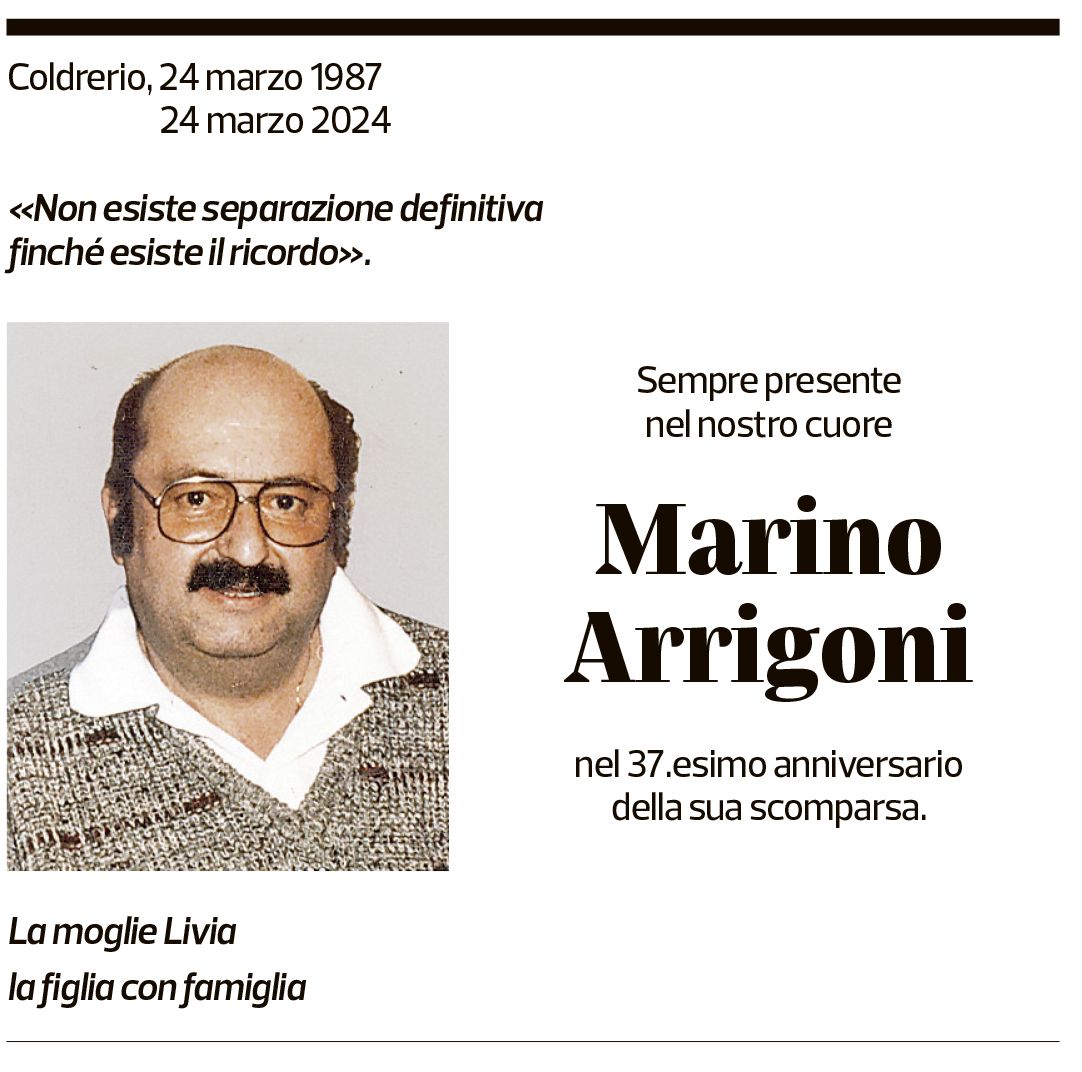 Annuncio funebre Marino Arrigoni