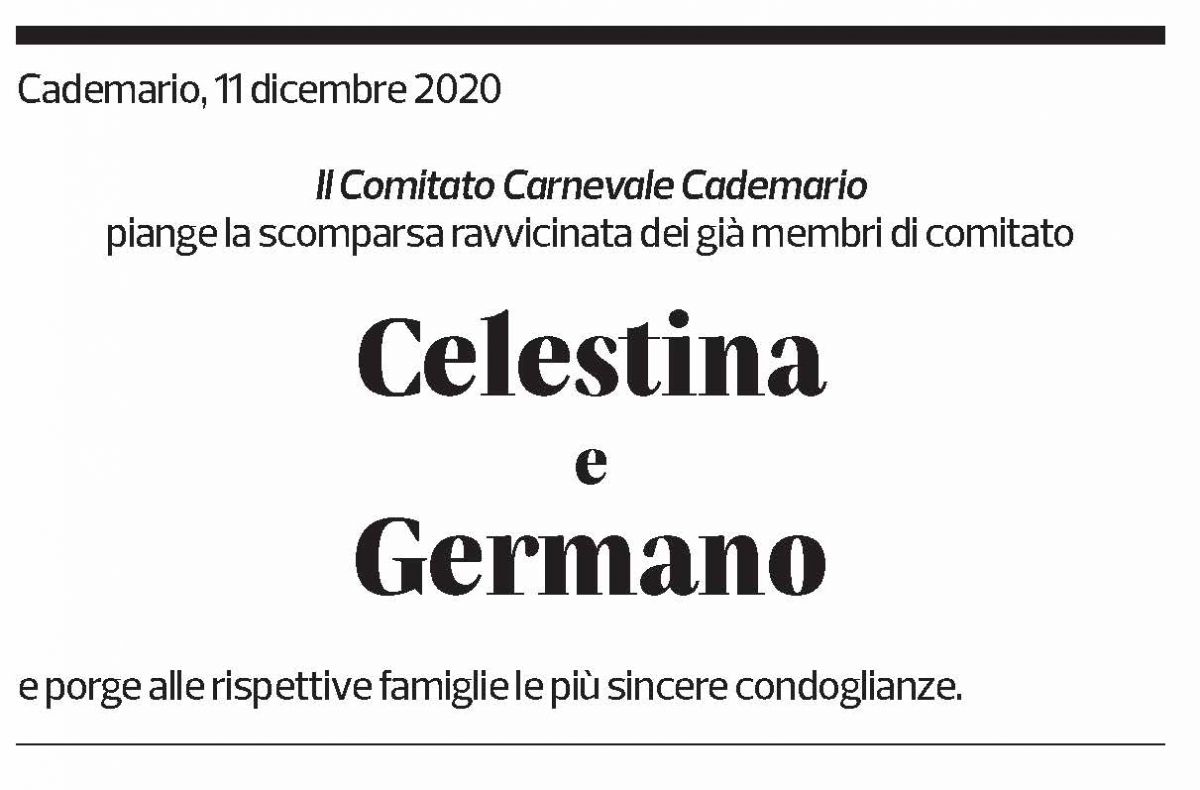 Annuncio funebre Celestina E Germano Jermini E Pianca
