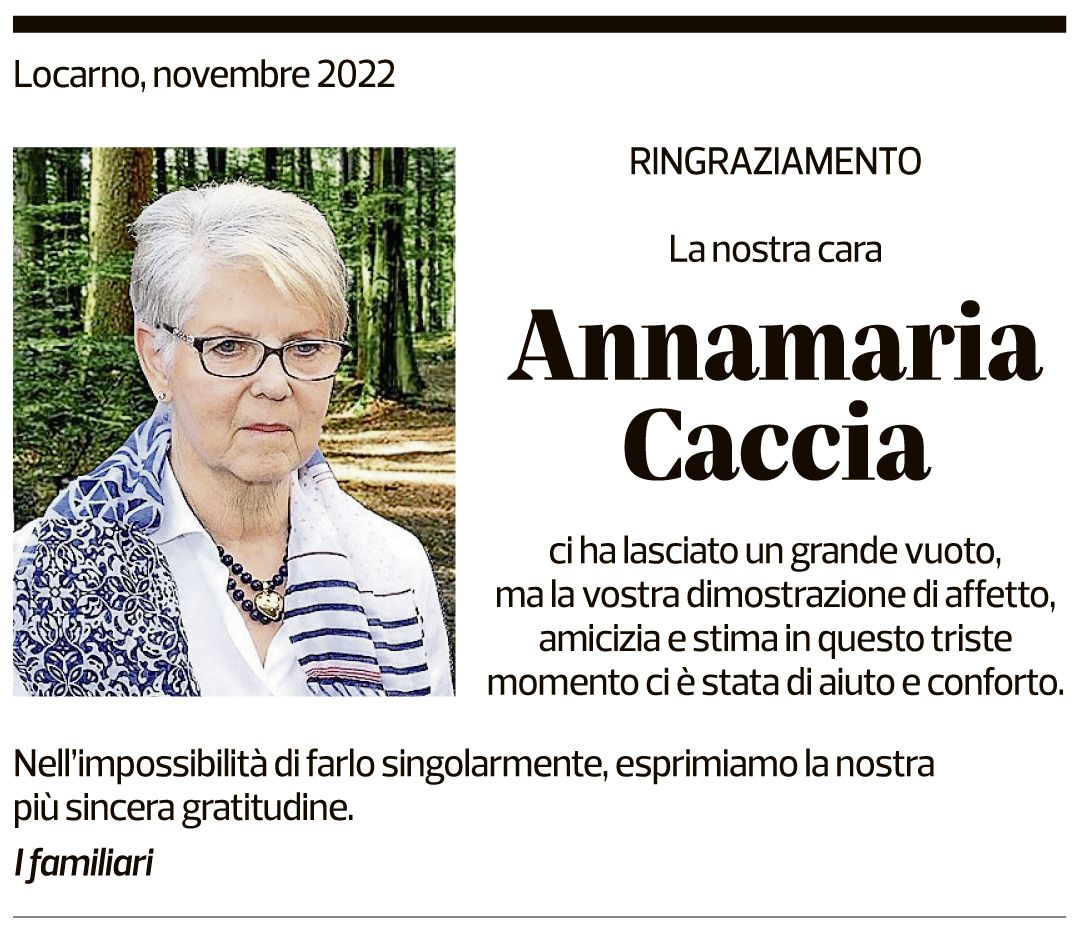 Annuncio funebre Annamaria Caccia