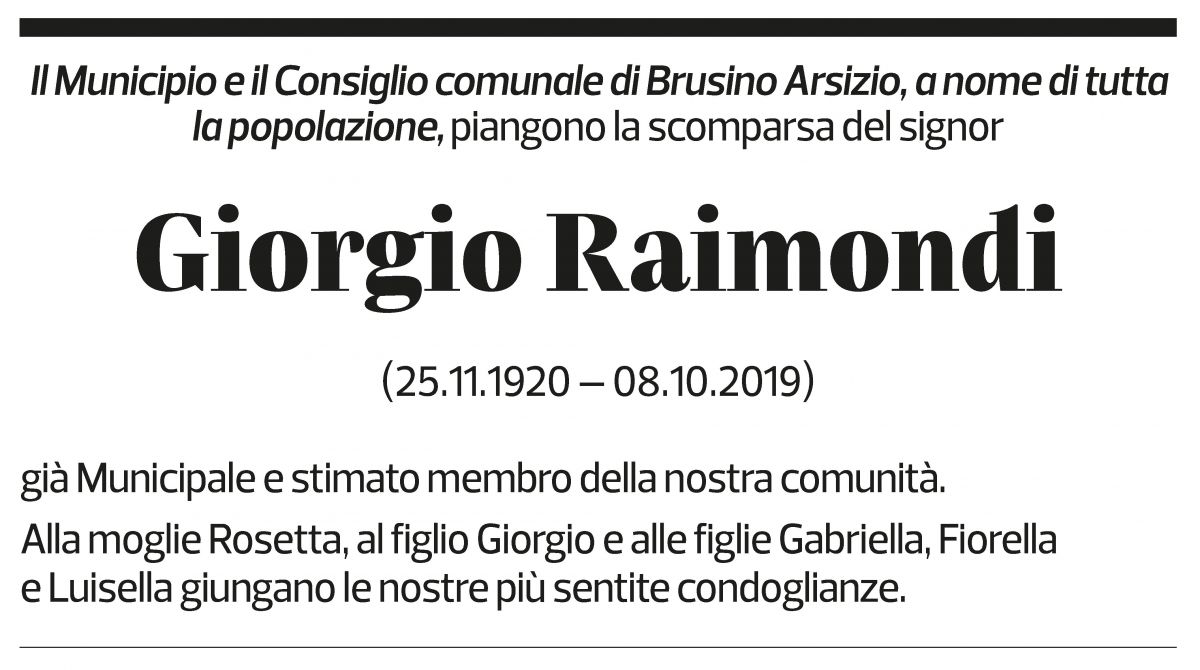 Annuncio funebre Giorgio Raimondi