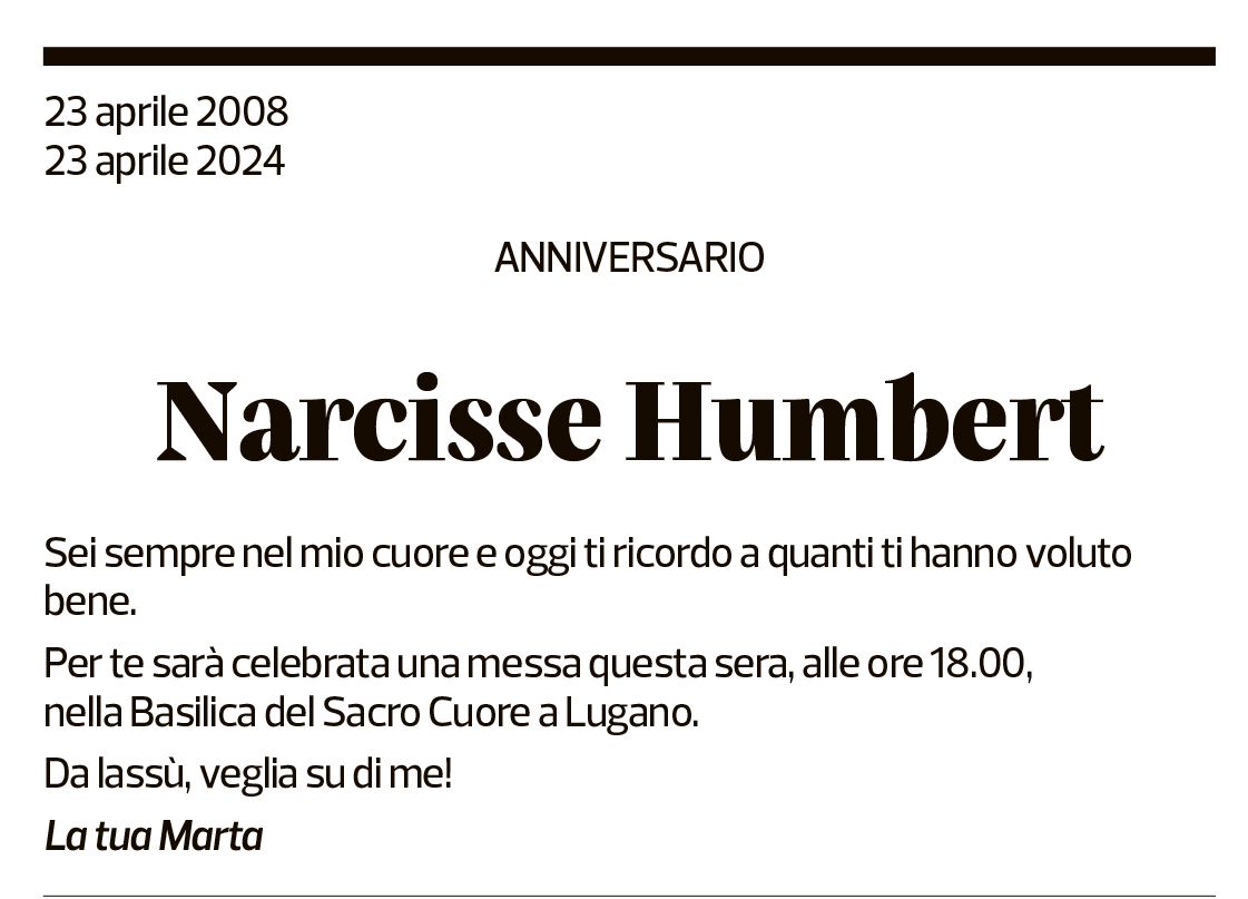 Annuncio funebre Narcisse Humbert