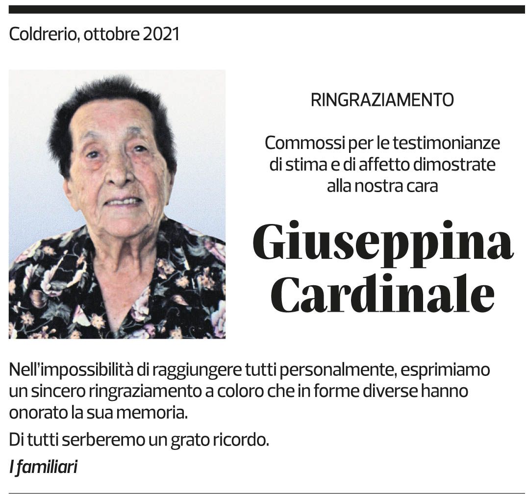 Annuncio funebre Giuseppina Cardinale