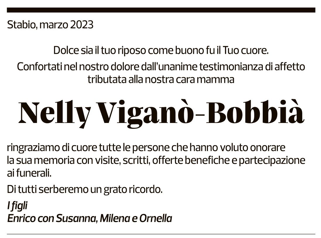 Annuncio funebre Nelly Viganò-bobbià