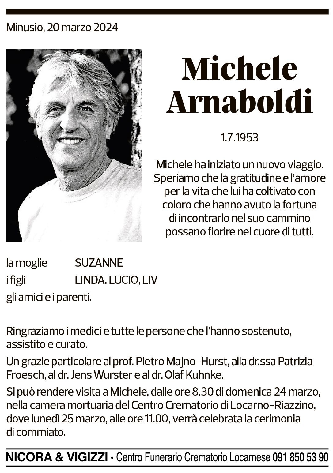 Annuncio funebre Michele Arnaboldi