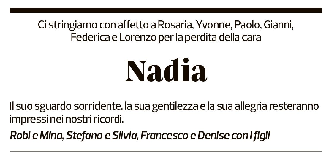 Annuncio funebre Nadia Sablonier