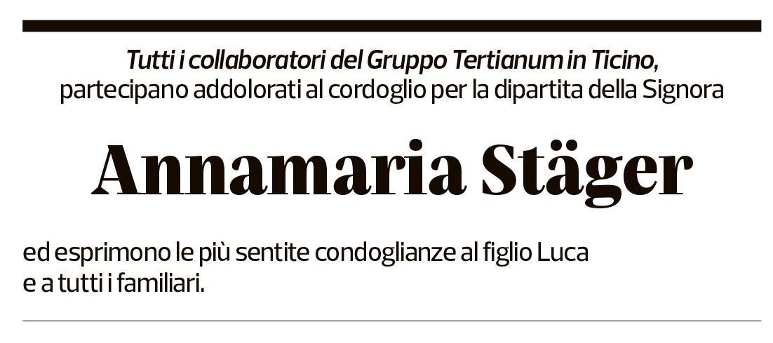 Annuncio funebre Anna Stäger