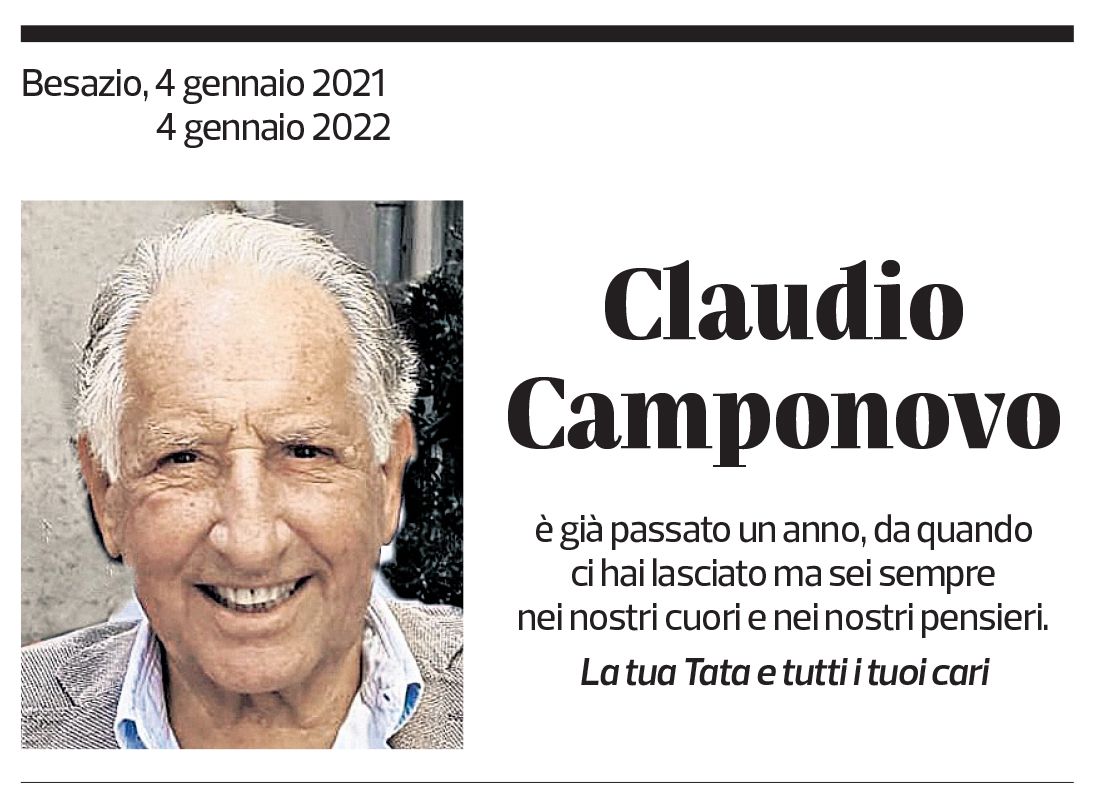 Annuncio funebre Claudio Camponovo