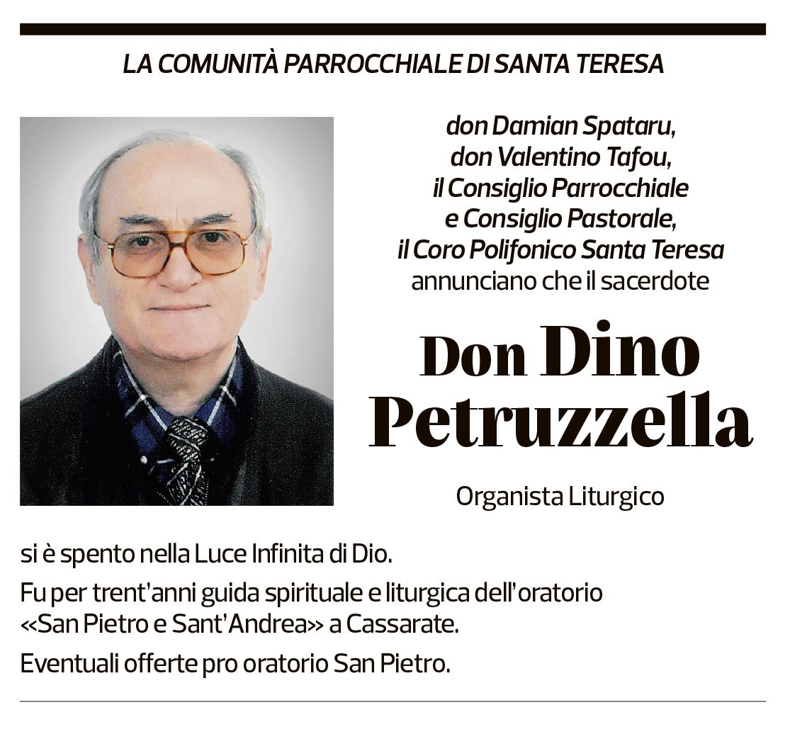 Annuncio funebre Dino Petruzzella