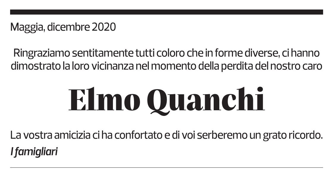 Annuncio funebre Elmo Quanchi