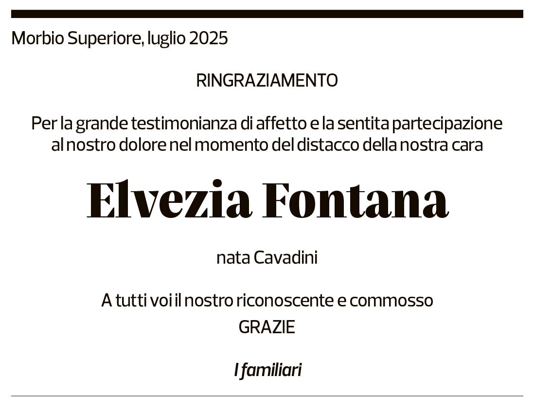 Annuncio funebre Elvezia Fontana