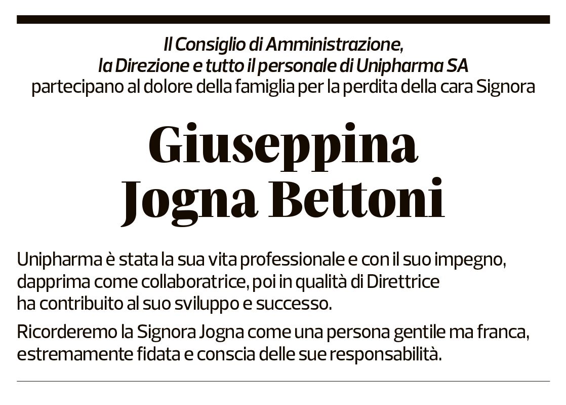Annuncio funebre Giuseppina Jogna Bettoni