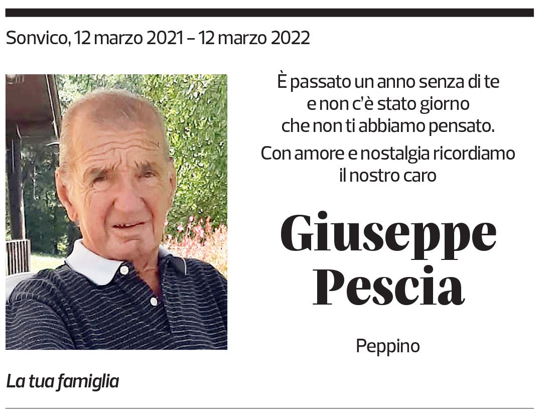 Annuncio funebre Giuseppe Pescia