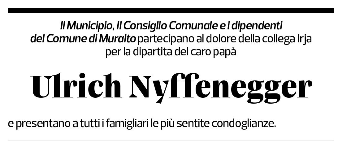 Annuncio funebre Ulrich Nyffenegger