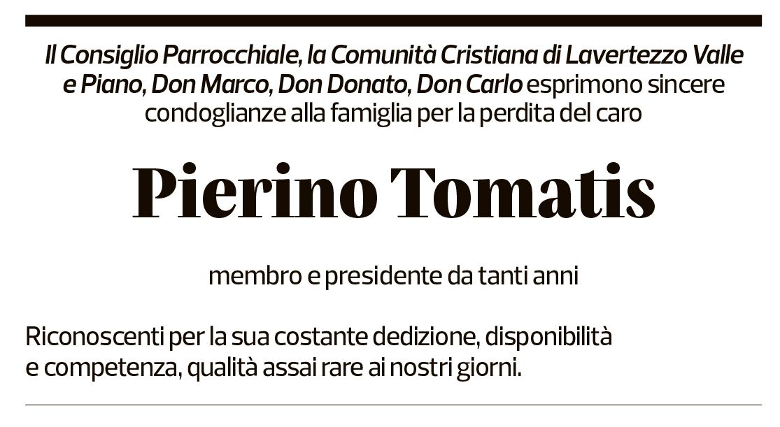 Annuncio funebre Pierino Tomatis