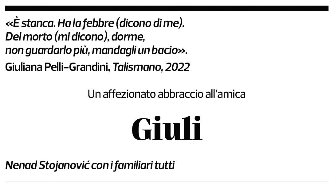 Annuncio funebre Giuliana Pelli-grandini