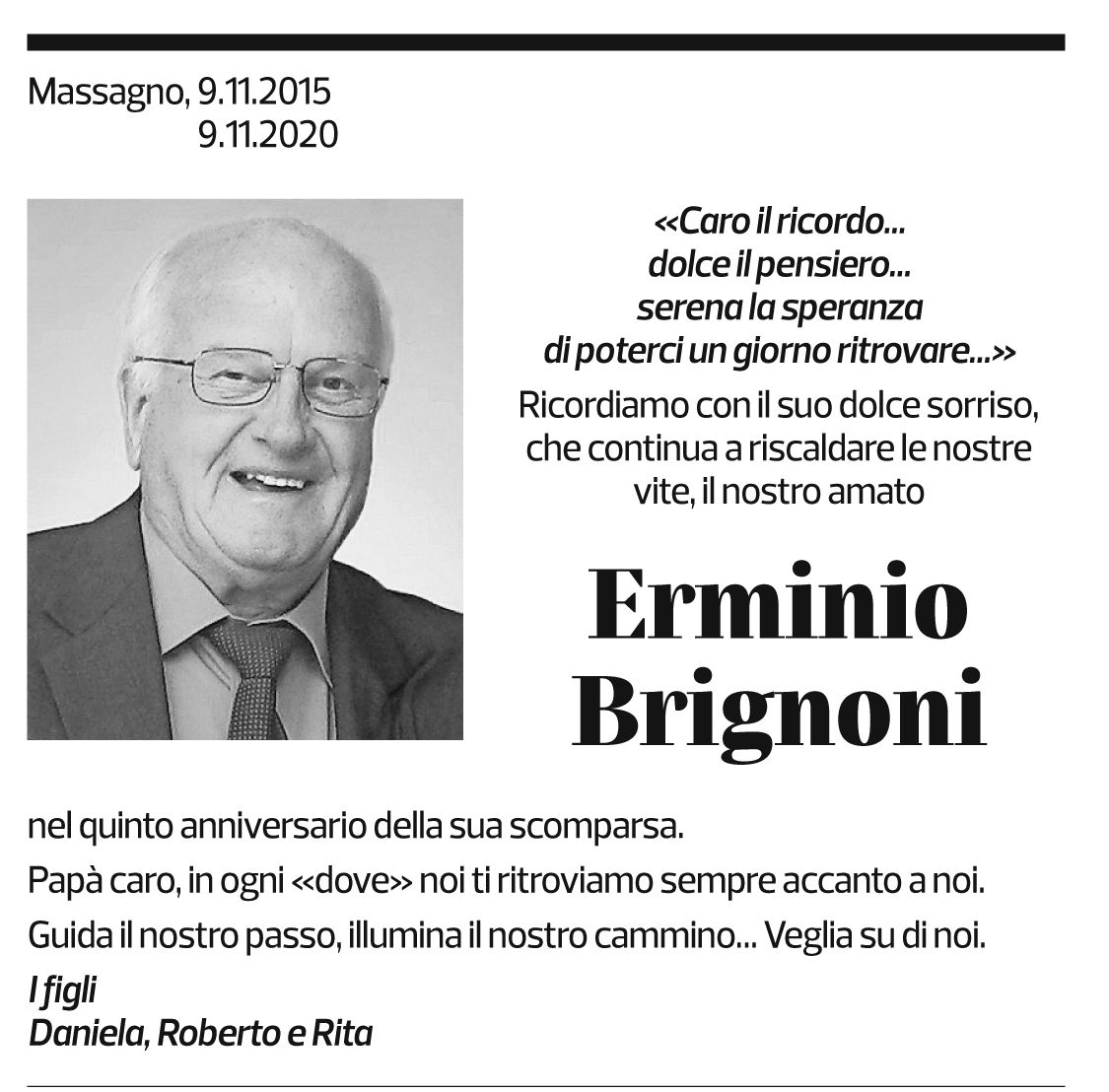Annuncio funebre Erminio Brignoni