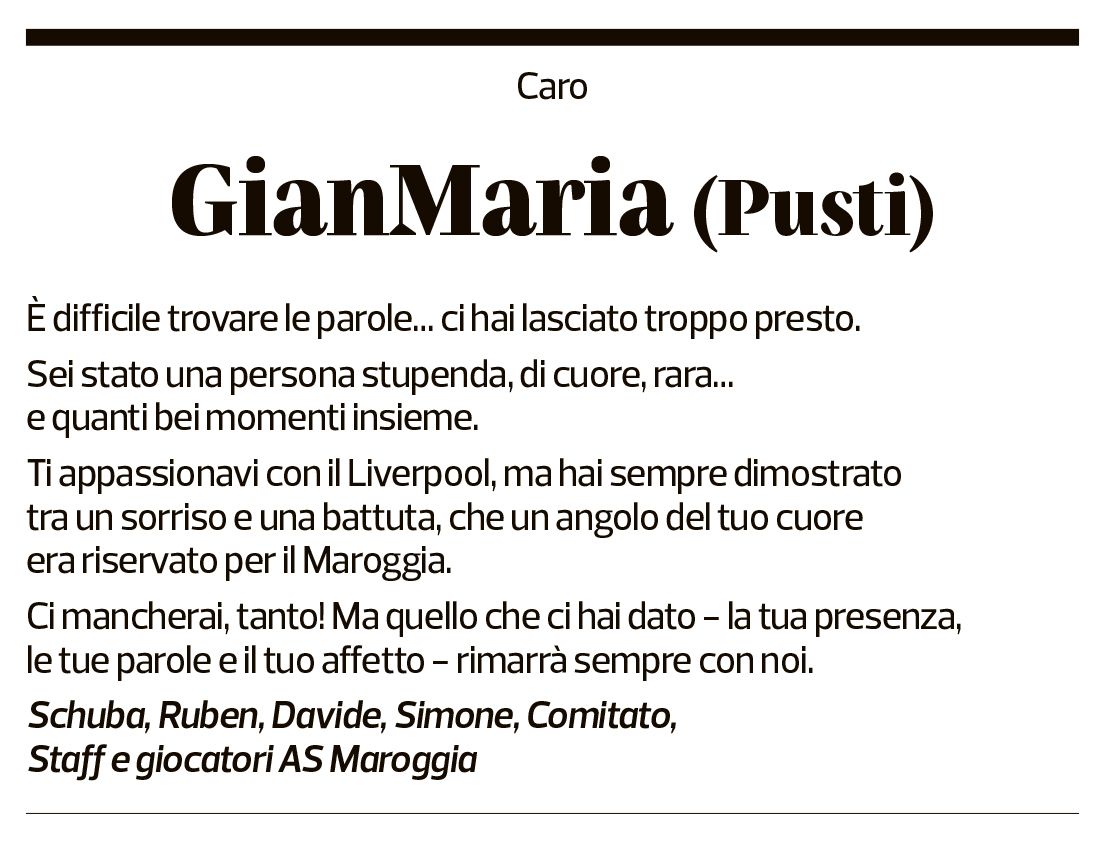 Annuncio funebre Gianmaria Pusterla