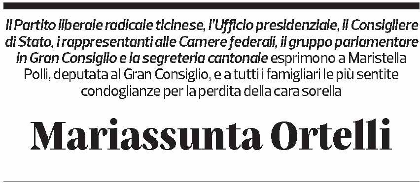 Annuncio funebre Mariassunta Ortelli