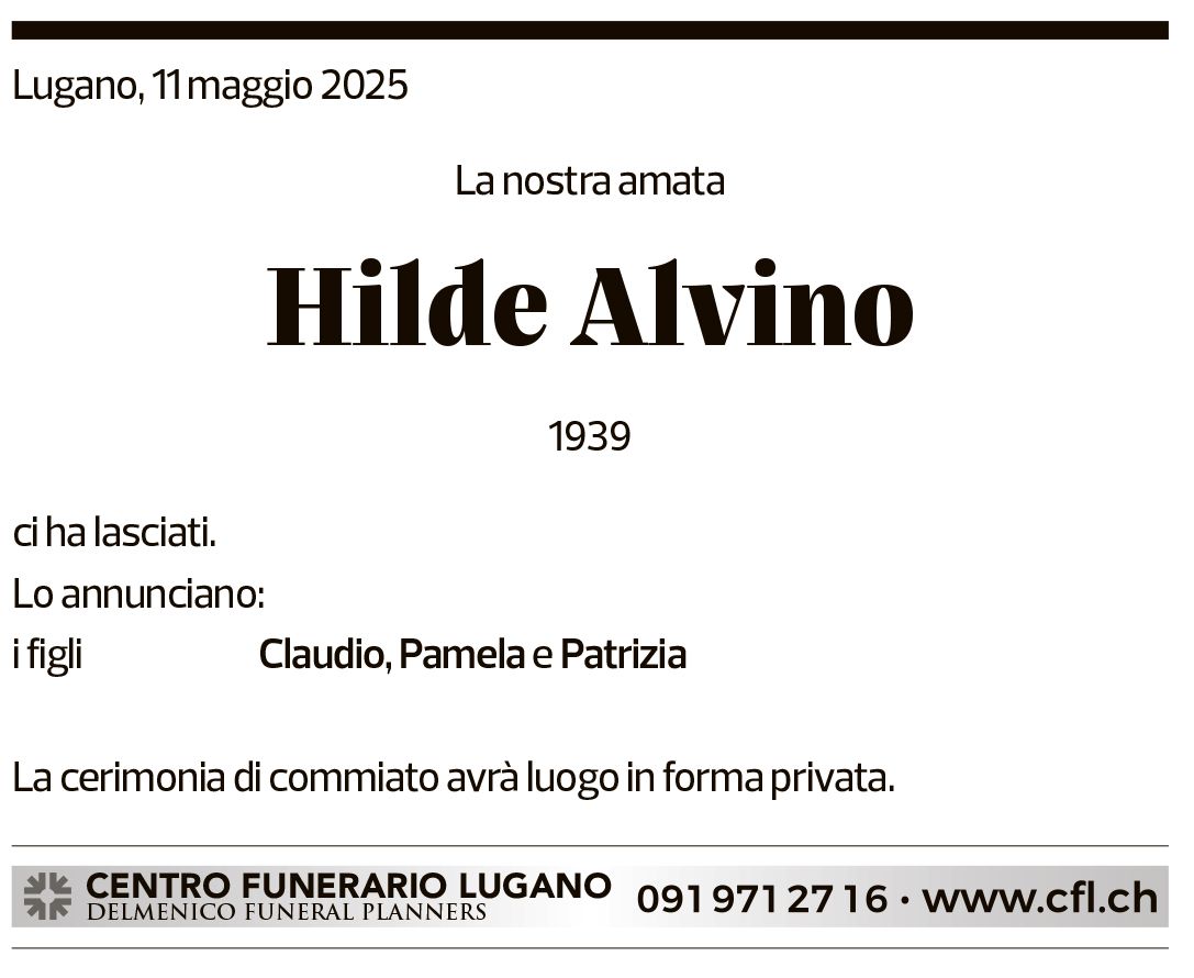 Annuncio funebre Hilde Alvino
