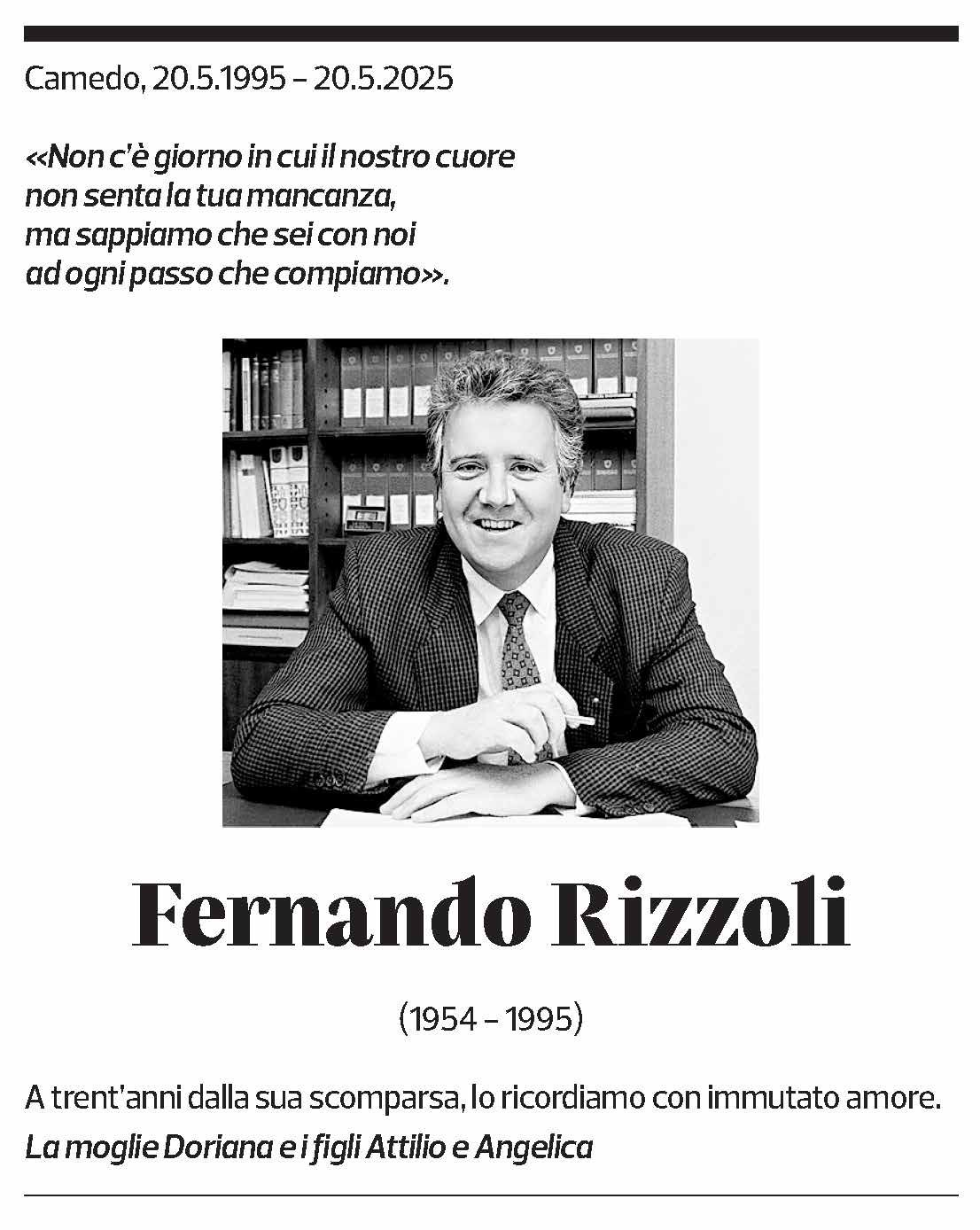 Annuncio funebre Fernando Rizzoli