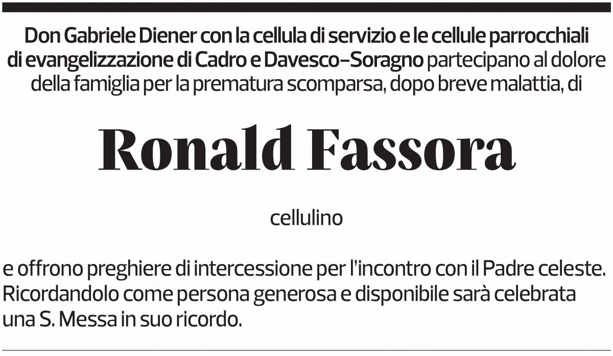 Annuncio funebre Ronald Fassora