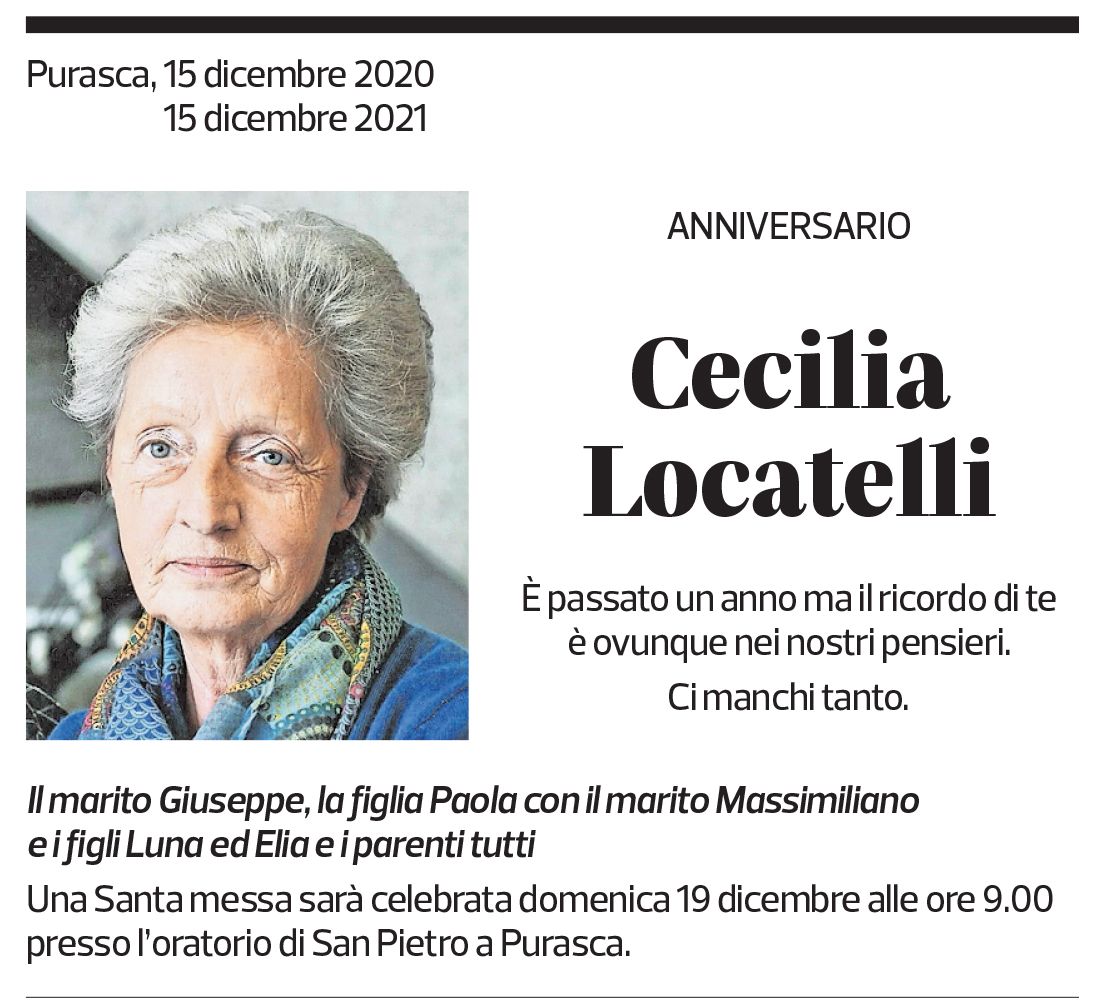 Annuncio funebre Cecilia Locatelli