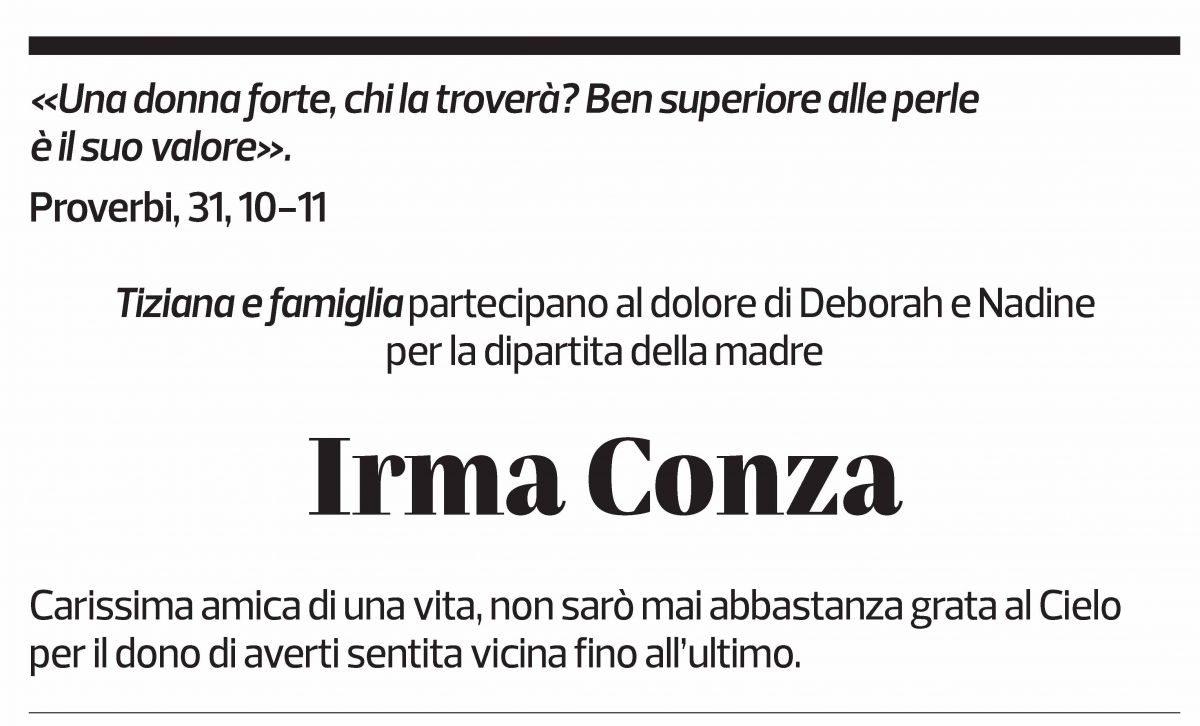 Annuncio funebre Irma Conza
