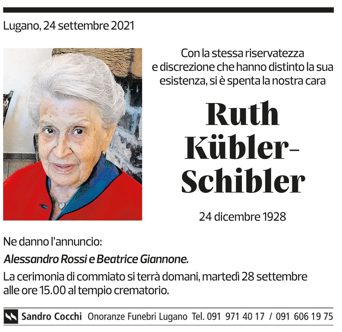 Annuncio funebre Ruth Kübler-schibler