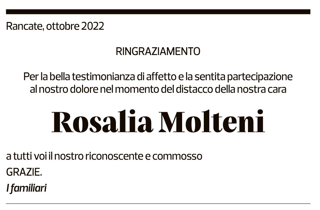 Annuncio funebre Rosalina Molteni