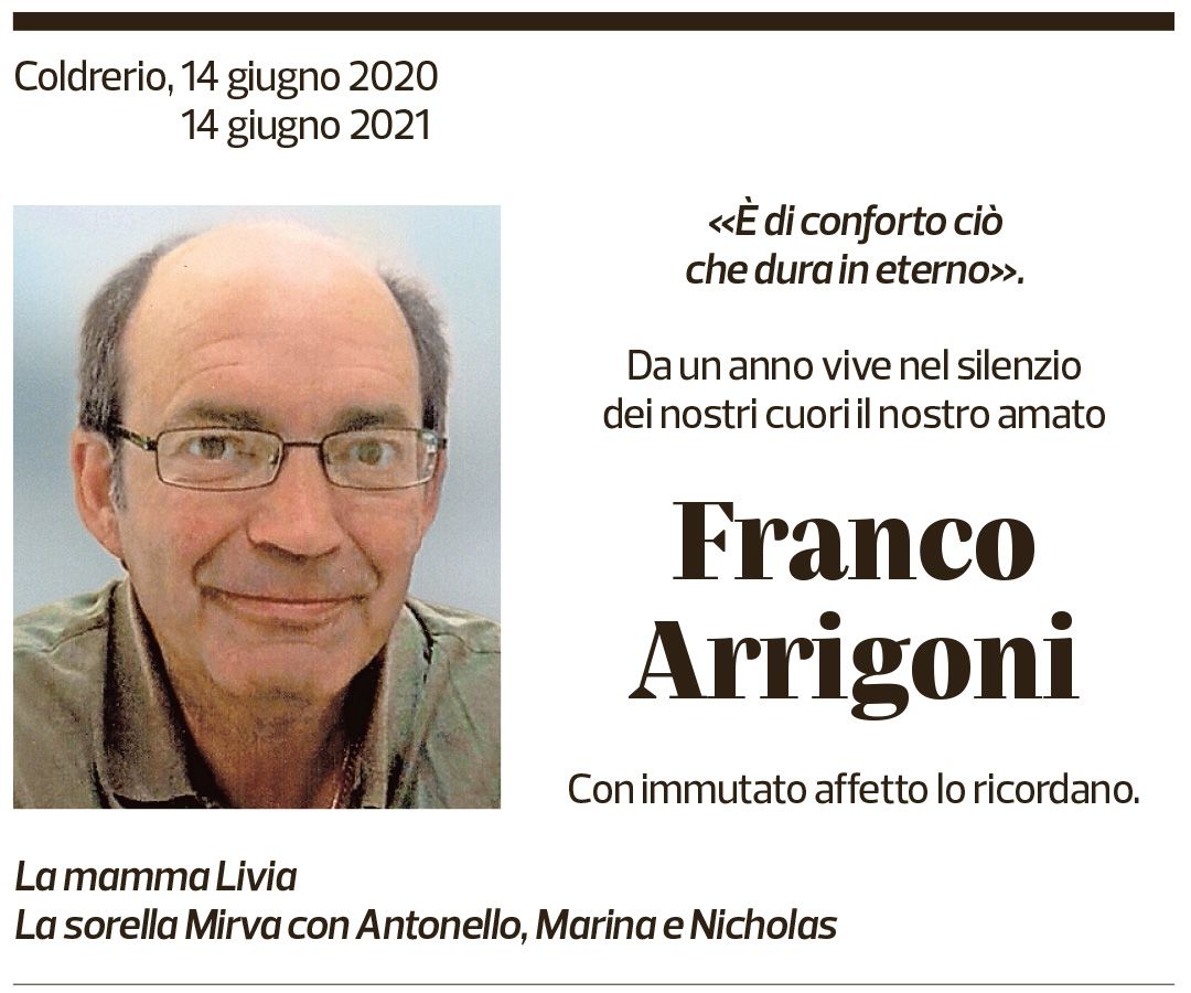 Annuncio funebre Franco Arrigoni