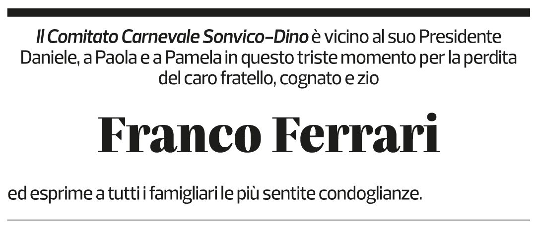 Annuncio funebre Franco Ferrari