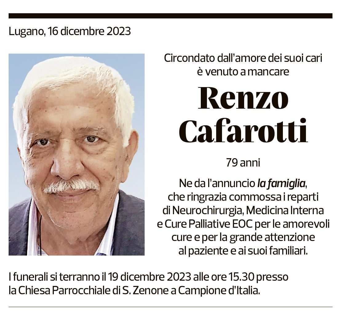 Annuncio funebre Renzo Cafarotti